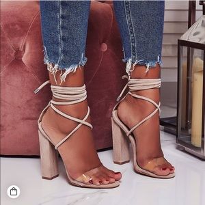 Nude Suede Lace Up Heels